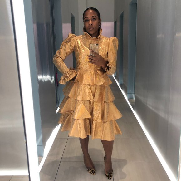 Batsheva Gold Midi Dress - Picture 2 of 7